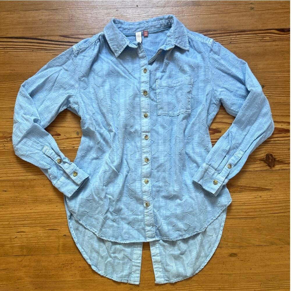 Pilcro light‎ blue cotton lace back western long sleeve button up shirt SIZE XS